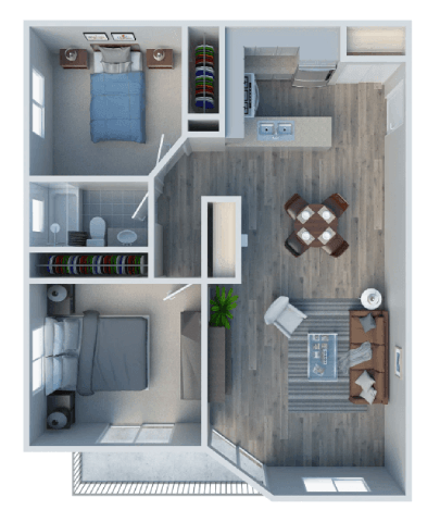 Floor plan for 2 beds, 1 bath, 850 sqft